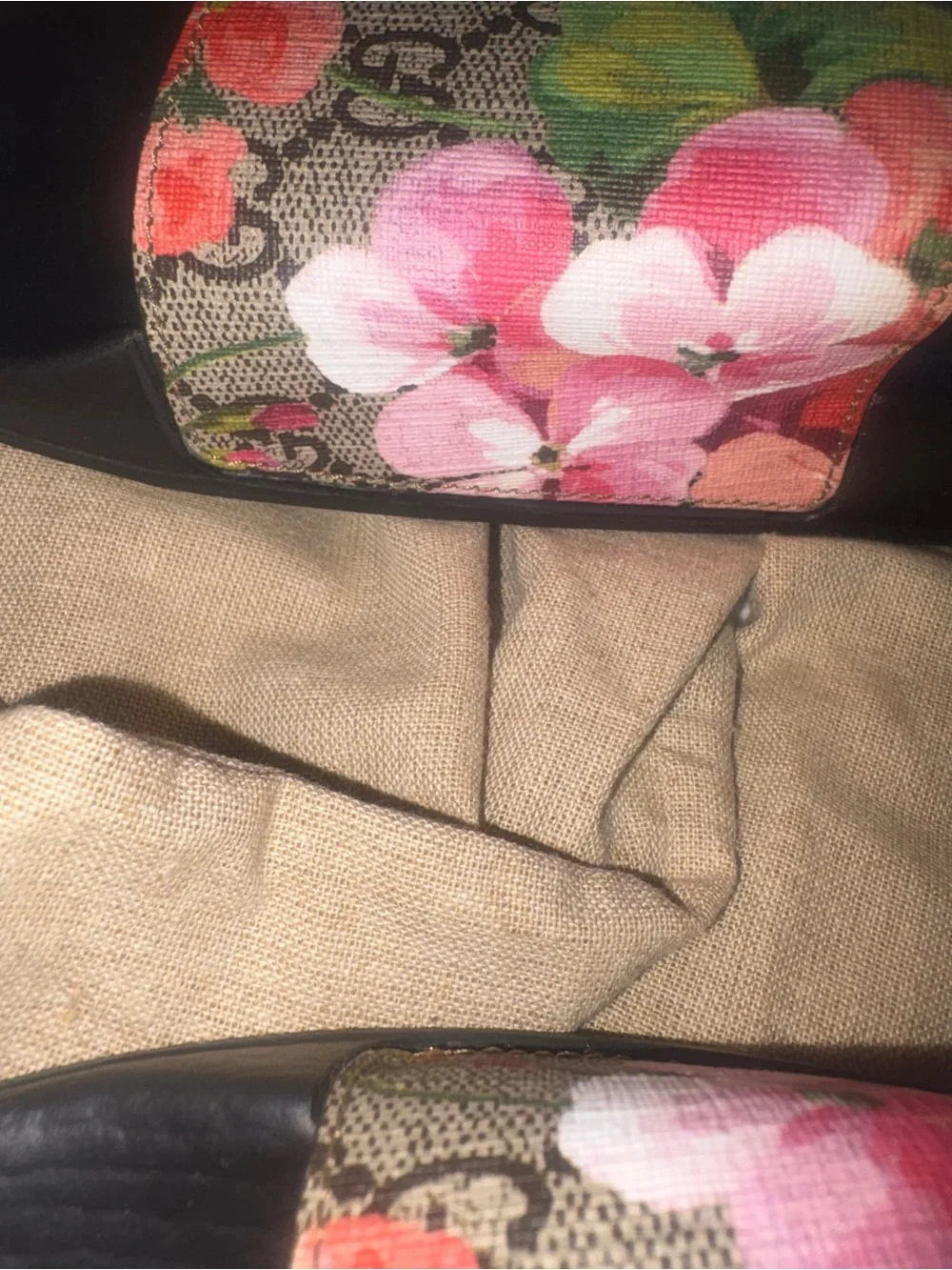 Gucci Black Slide Sandals with Floral Monogram Strap